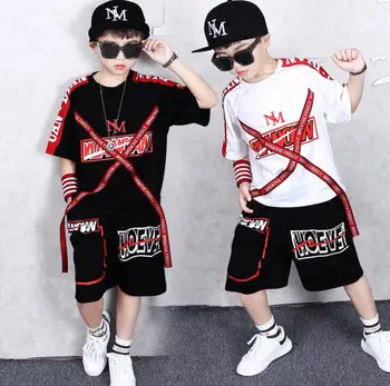 

2 Pieces Suit Kids Teenage Boys Clothing Sets Hip-hop Dancing Sports Tracksuits Cotton T-shirt + Shorts Boys Summer Outfits