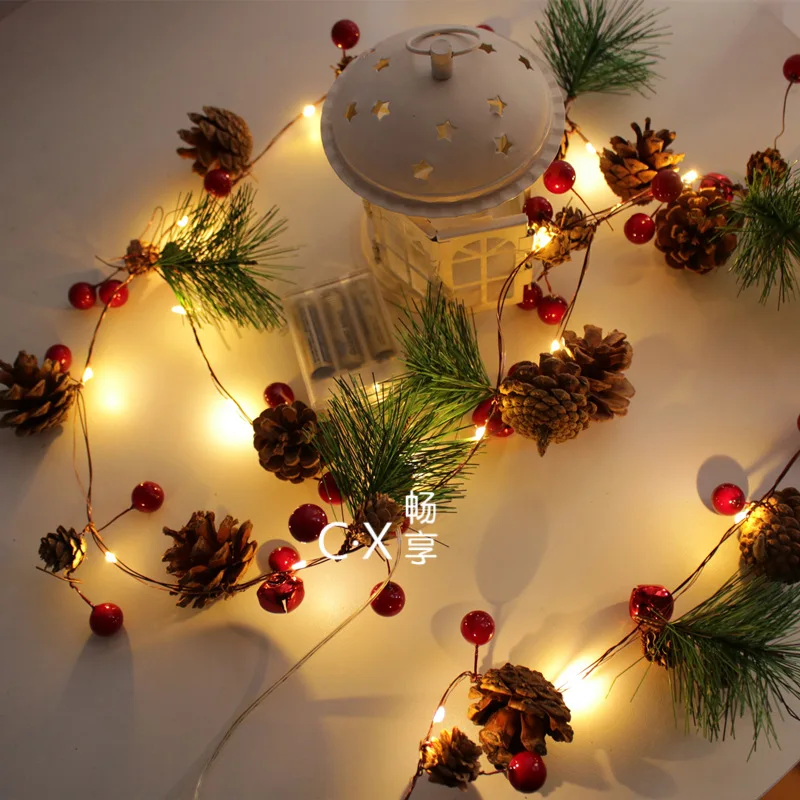 

LED Christmas Light Pinecone Pine Needle Bell Red Fruits Decorative String Lights Battery Box USB Indoor String Lights Colorful