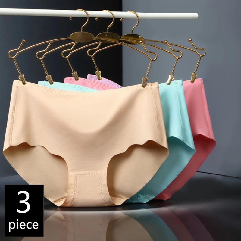 

3 pcs/Pack! Seamless Ultra-thin Panties Colorful Traceless Women Briefs M L XL XXL 3XL