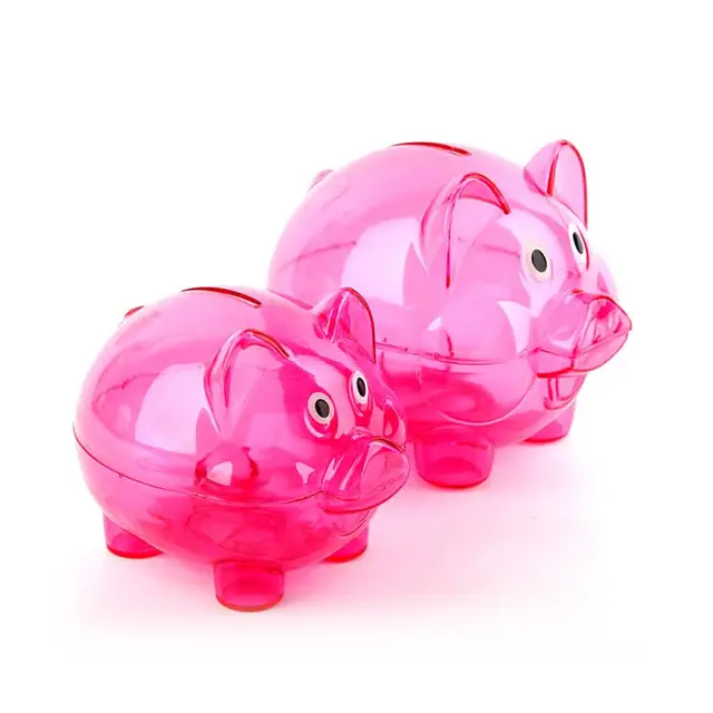 1 PCS Piggy Bank Box Coin Piggy Bank Transparent Plastic Cartoon Pig Shaped 4 Colors Gift For Children 2