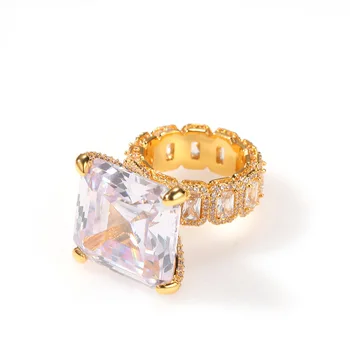 

Hip Hop Claw Setting Big Cz Stone Bling Ice Out Gold Color Sqaure Finger Rings Women Men Fashion Jewelry Gift Drop Shipping