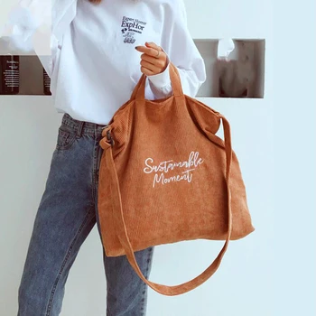 

Women Corduroy Canvas Tote Ladies Casual Shoulder Bag Shopping Shopper Hand For Female Messenger Korean Fashion Handbag Bag