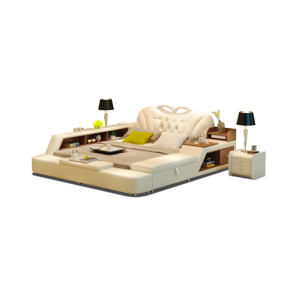 Smart bed frame camas bedroom genuine leather bed кровать двуспальная