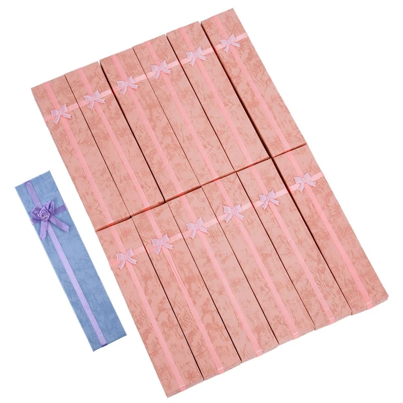 

24 Pcs Long Luxury Card Gift Boxes Watch Display Box for Pendant, 12 Pcs Pink & 12 Pcs Purple