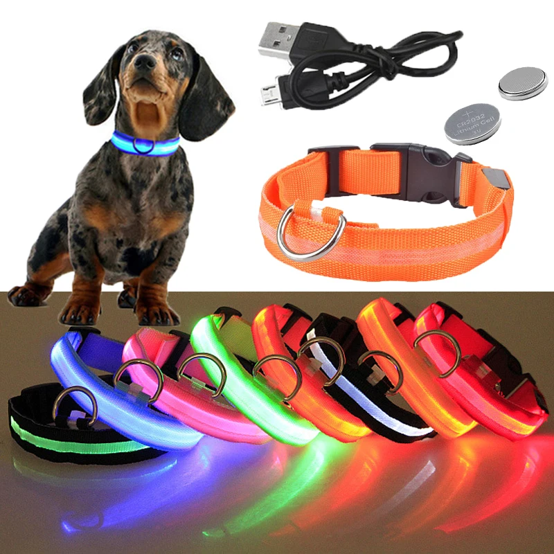 USB recargable de perro mascota LED brillante Collar de destello luminoso Collar caminar al aire libre de la noche de seguridad suministros