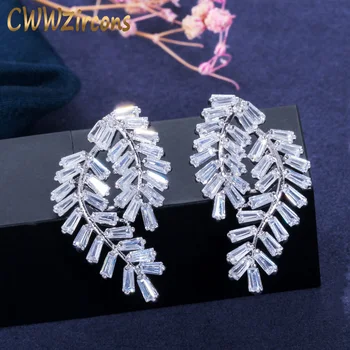 

CWWZircons Brand Elegant Design Big Leaf Shape Square Cubic Zirconia Stone 925 Sterling Silver Women Stud Earrings Jewelry CZ238