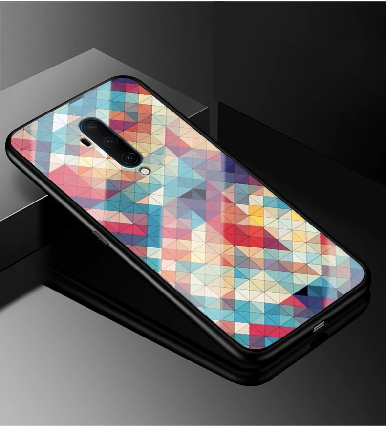 Для Oneplus 7T чехол One plus 7T Pro PC Пластиковый стеклянный чехол для телефона черный ТПУ бампер чехол для Oneplus 7T Pro 7TPro закаленное покрытие