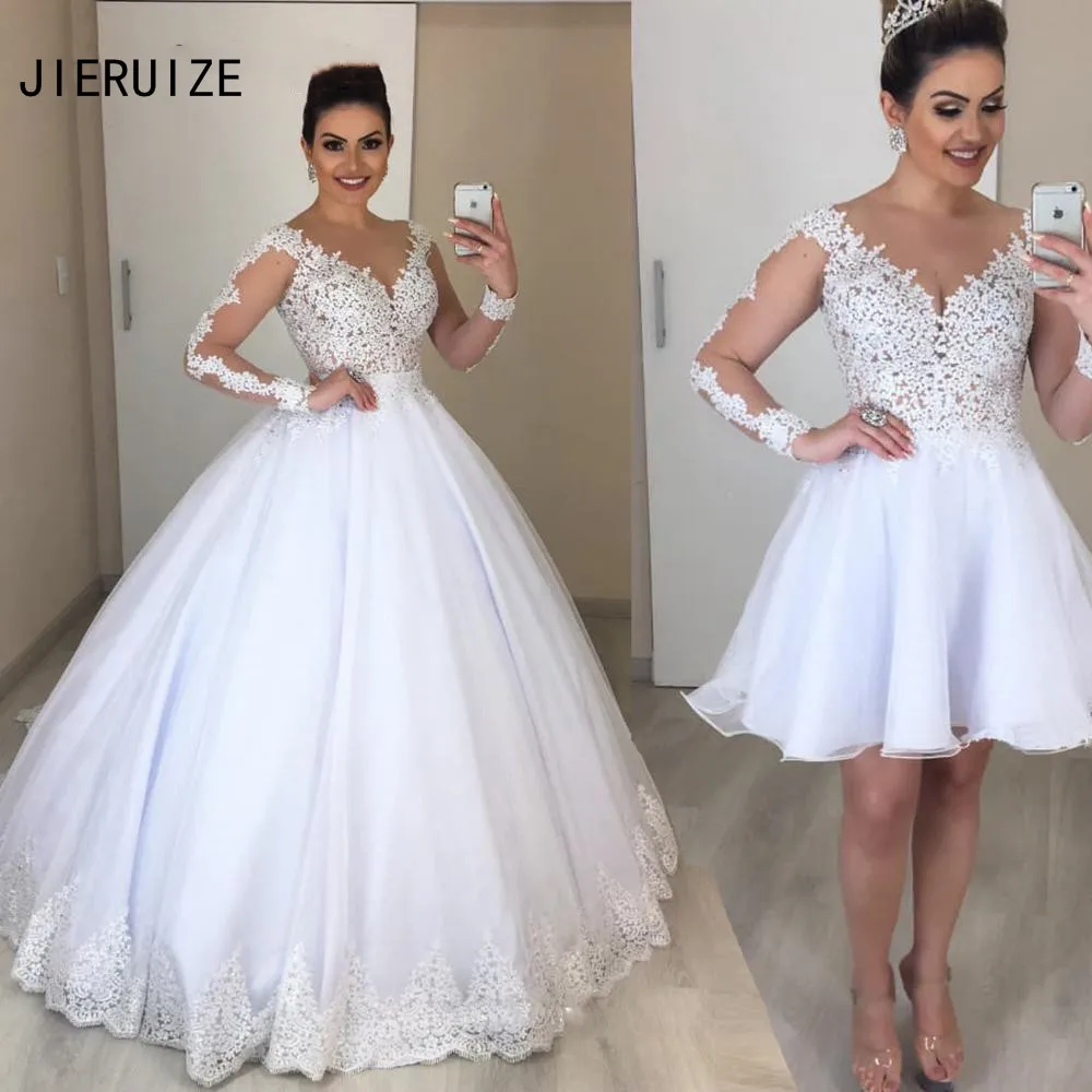 

Бальное платье JIERUIZE, свадебные платья со съемной юбкой, 2 в 1, кружевные свадебные платья с длинным рукавом, Robe De Mariee