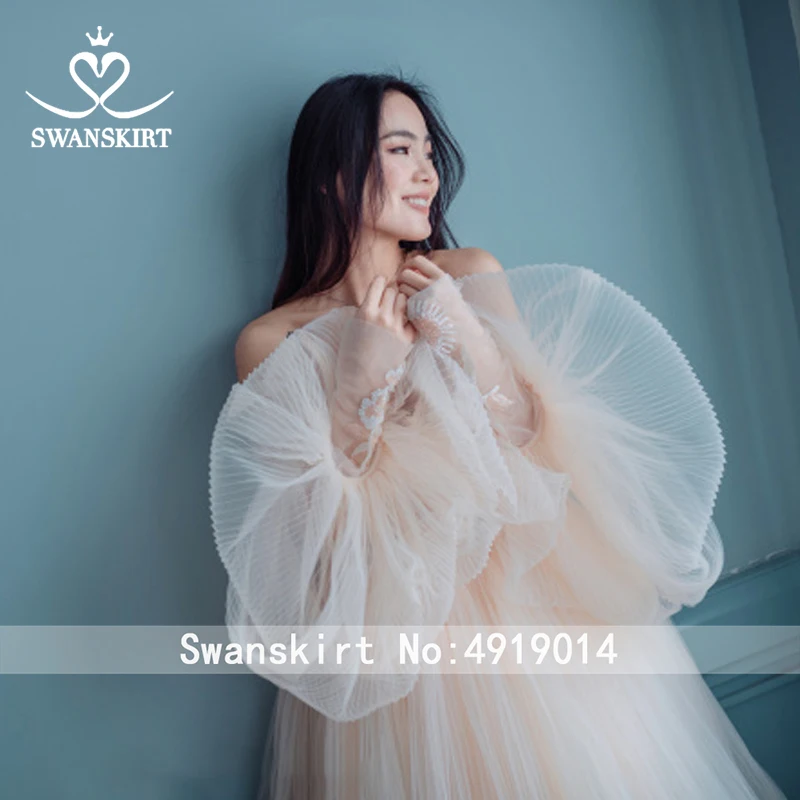 Бохо Тюль свадебное платье Swanskirt Романтический фонарь рукав спинки трапециевидной формы без бретелек платье для невесты принцессы vestido de noiva P112