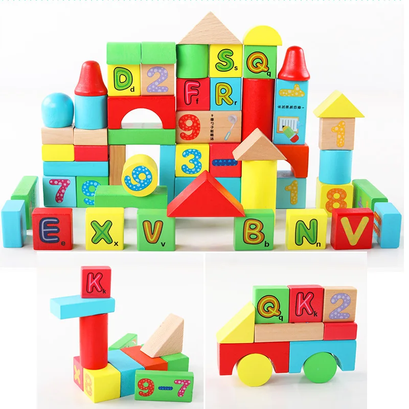 

QZM Wooden Educational Toys 100 Tablets with Numbers Lettered Building Blocks ENLIGHTEN Barrel Building Blocks Toy Gift