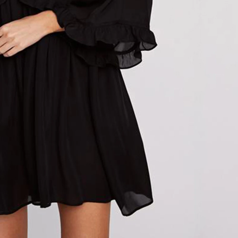 Ladies Dress Ruffled Solid Party Short Cocktail Beach Loose Boho V Neck Summer