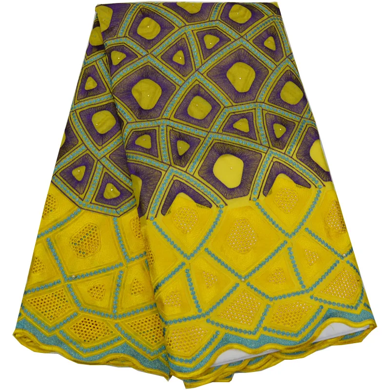 

(5yards/pc) yellow purple African voile lace high quality Swiss cotton lace fabric with elegant embroidery for party dress CLP69