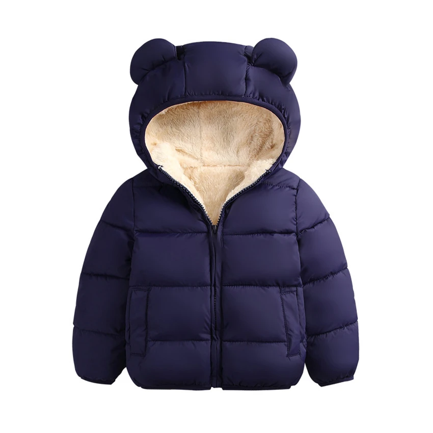 Baby Girls Jacket Autumn Winter Jacket For Girls Coat Kids Warm Hooded Outerwear Coat For Boys Coat Children Clothes YJ108 - Цвет: Ear Navy