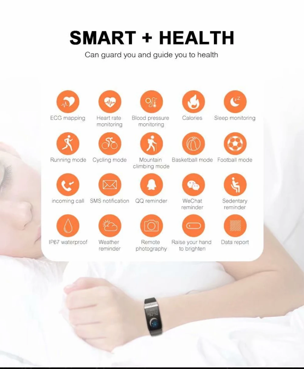 ZGPAX Q1S умный браслет с ECG PPG монитор сердечного ритма кровяное давление IP67 фитнес-трекер Wrisatband умные часы