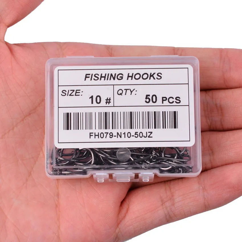50Pcs/box Fishing Hook Carbon Steel Eyed Fish Hook Barbed 2#-22# In Fly Fishhooks Worm Carp Fishing Hooks Bait Holder Jig Hole