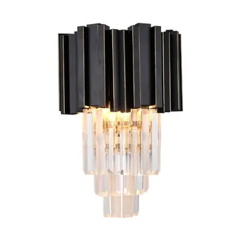 

Crystal Wall Light, Gold Black Finish Wall Sconce, Modern K9 Crystal Drops Shade Wall Lamp Bedroom Living Room Lighting