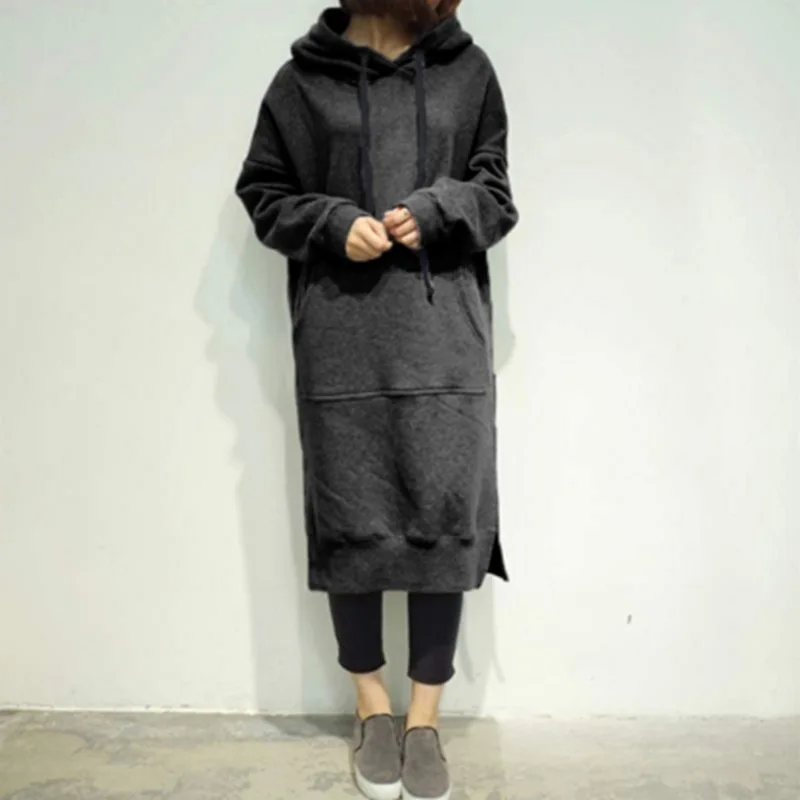 

Women's Casual Loose Long Hoodie Fall Solid Color Sweatshirt Hooded Sweatshirt Dress 2020 Women