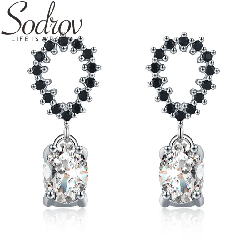 SODROV Boucle D'Oreille Femme, милые 925 пробы, серебряная, черная шпинель, трендовые серьги для помолвки для женщин, хорошее ювелирное изделие, T159