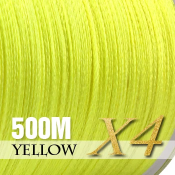 Yellow-4 Strands SIECHI PE плетеная леска, многофиламентная, 500 м, 8 нитей, корд, леска для ловли карпа, для морской воды, 20, 30, 40, 50, 60, 80 фунтов - Цвет: Yellow-4 Strands