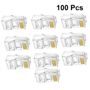 

100 PCS CAT6 RJ45 Network Cable LAN Crimp Connectors Gold Plated Ends Plugs