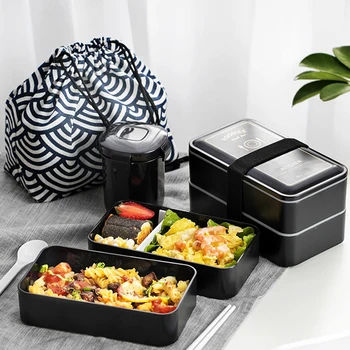 

Portable Travel Lunch Boxes Rectangular Double Health Plastic Bento Cases Compartments Leakproof Material Microwave Tableware