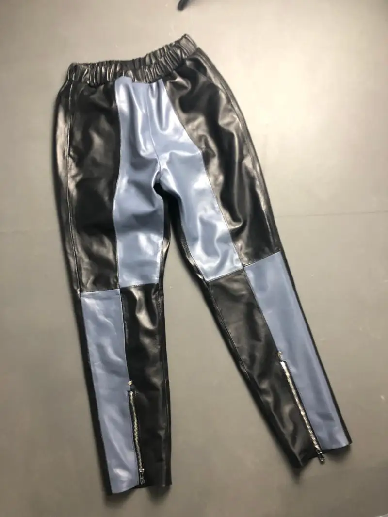 black blue XS-3XL, хит, цветные штаны из натуральной кожи, штаны из овечьей кожи, женские, высокая талия, черные, тонкие, из натуральной кожи, брюки F684 Dropship - Цвет: black blue