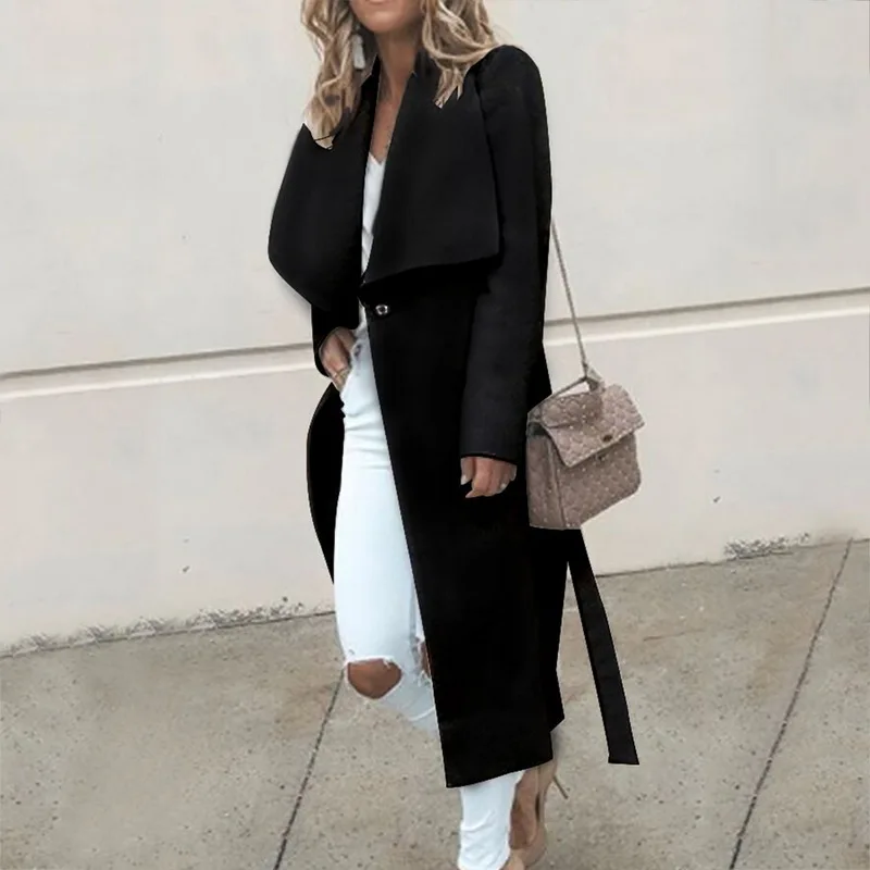Casual White Elegant Women Trench Coat Plus Size Thin Wool Coats Black Autumn Winter Outerwear Office Ladies Long Overcoat
