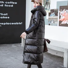 Off Season down Jacket Women's Mid-length over-the-Knee Thick Bright Surface White Duck down Fashion Korean-style Slim Fit