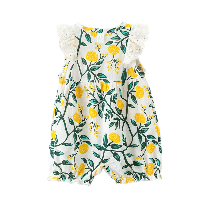 2019 Fashion Cute Toddler Kids Baby Girl Floral Ruffle Romper Flower Print Summer Bowknot Kids Jumpsuit Newborn Clothes