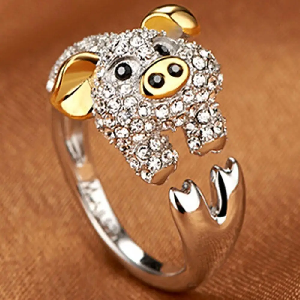 Cute Sweet Animal Chinese Classic Zodiac Ring Lady Men's Birthday Ring Adjustable Valentine Gift Ring A4P423 - Цвет основного камня: 925 sterling silver