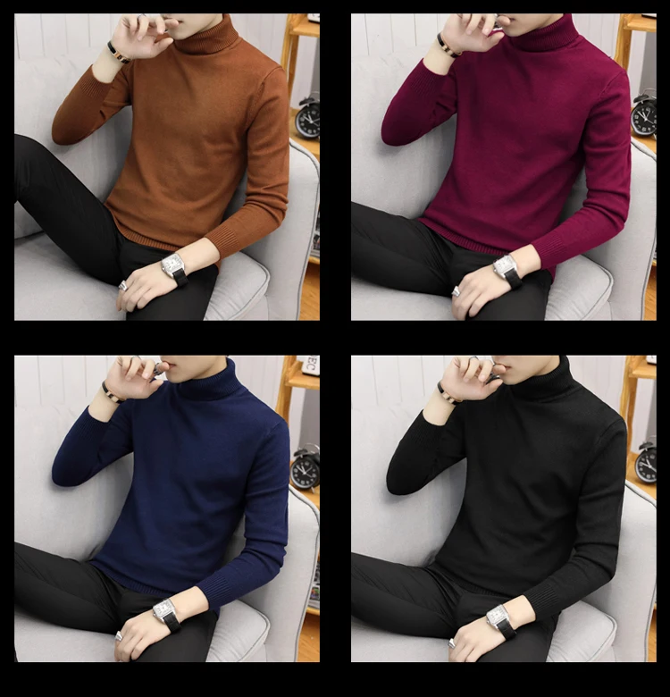 Novos Grossas de Inverno Homens Camisola de гола Alta Slim Fit Dos Homens de Tricô Quente Natal Blusas E Одежда высшего качества в повседневном стиле