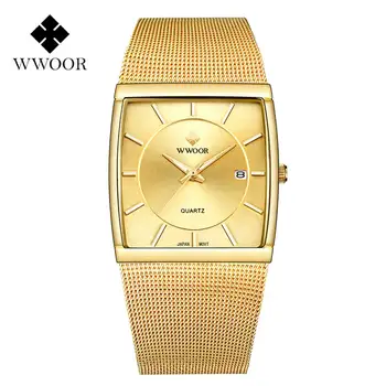 

WWOOR Men's Watches Top Brand Luxury Gold Square Quartz Watch Men Slim Creative Waterproof Wristwatch Men Relogio Masculino 2020