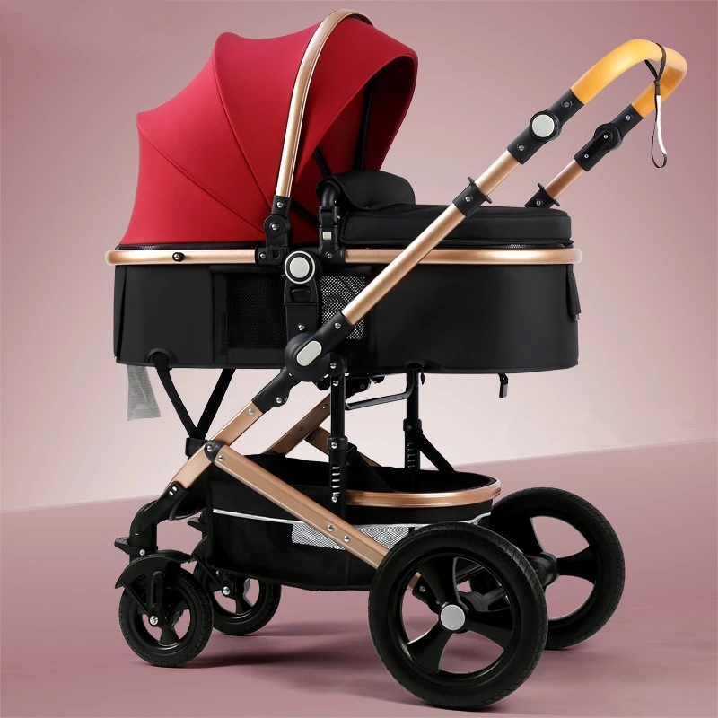 

Belecoo Lightweight Luxury Baby Stroller 3 in 1 Portable High Landscape Reversible Stroller Hot Mom Pink Stroller Travel Pram