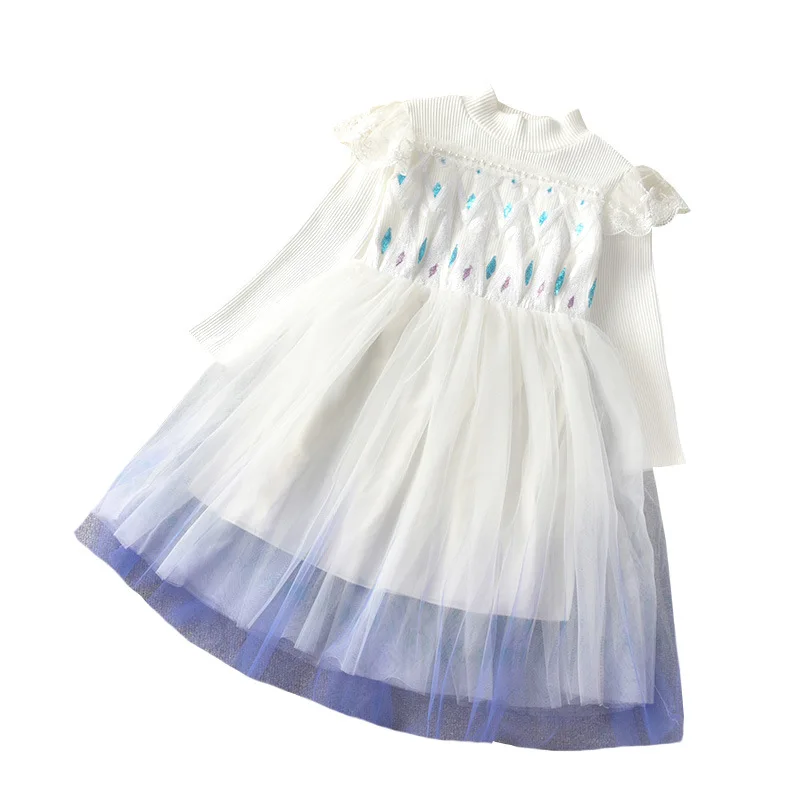 

2020 Spring and Autumn New Skirt Princess Dress Blue and White Children's Dress Girls Long Skirt