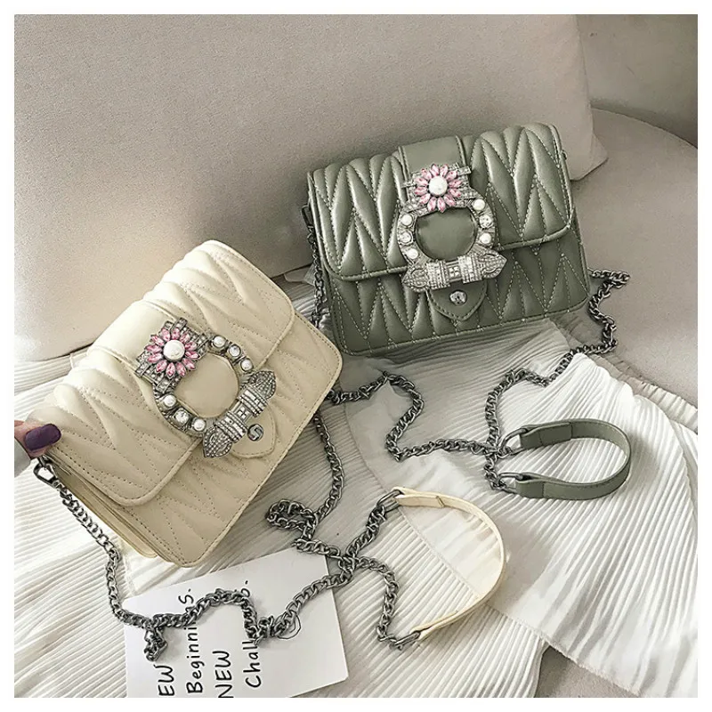 

Chic Chains Women's Shoulder Bags Luxury Pearl Diamond Lock Crossbody Bags for Women Designer Brand Purses Lady Messenger Bag