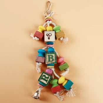 

Funny Bird Parrot Toy With Bell Natural Wooden String Parrot Calopsita Agapornis Chewing Bite Hanging Cage Swing Climb Chew Toys