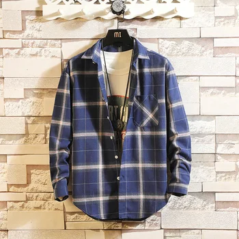 

Hiphop Plaid Men Shirts Casual Cotton Spring Autumn Casual Long Sleeve Shirt Soft Comfort Slim Fit Man Clothes 2019b50