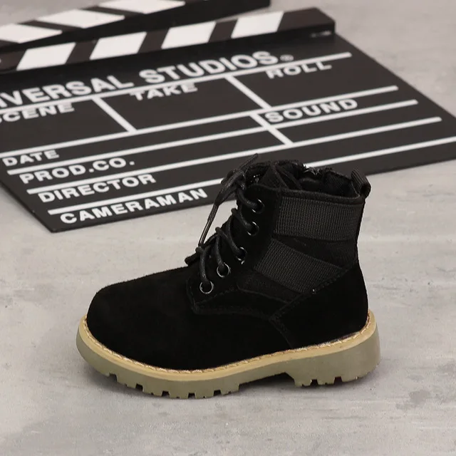 Черный Dolakids autumn and winter new children's leather Martin boots for boys and girls desert boots baby ankle boots 1-3-6 years - Цвет: Черный