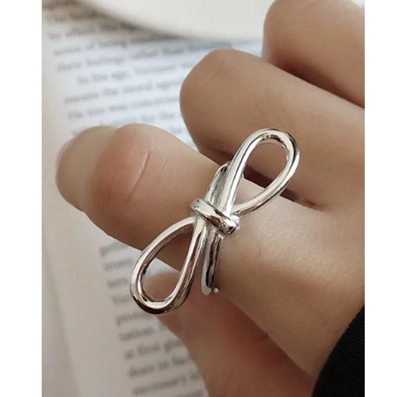 MLKENLY Real Pure 925 Sterling Silver Open Ring Adjustable Big Bow Street Shoot Accessories ewelry for Women Girls Charm Gifts | Украшения