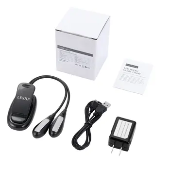 

8 LED Book Light Double Pole Clip On Music Stand Light Rechargeable Dimmable Adjustable Neck Built-in 1000mAh Battery