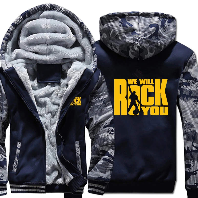 Рок Квин группа толстовки с логотипом печать зимние Утепленные камуфляжные рукава на молнии куртка для мужчин и женщин флисовая камуфляжная Толстовка Толстовки - Цвет: As picture10