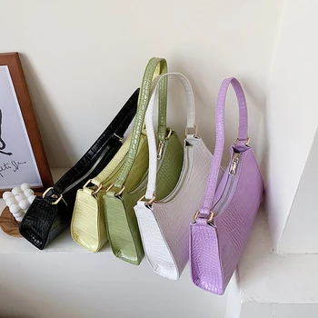 

Crocodile Pattern Baguette Handbag for Women 2020 Candy Color Chain Ladies Small Shoulder Bags Fashion Design Leather Armpit Bag