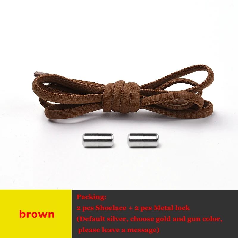 Brown 1 Pair Elastic Shoe laces Round No Tie Shoelaces Kids and Adult Sneakers Shoelace Running Leisure Quick Lazy Laces 19 Colors - Цвет: Brown