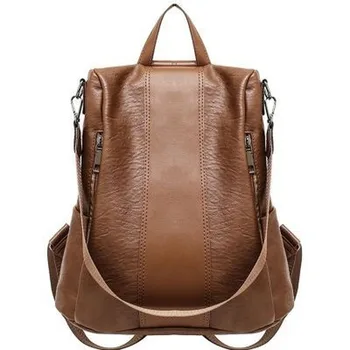 

2020 Soft Leather Theft Retro Back Destroyed Dual Purpose WOMEN'S Bag Soft Leather Backpack Fashion Backpack Women's