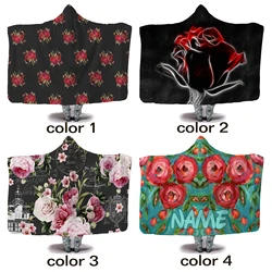 LVYZIHO – couverture à capuche personnalisée avec nom, Rose rouge et château, chaude, polaire, portable, pour pique nique à la maison 