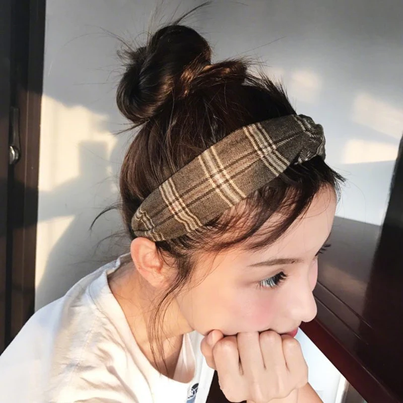 

New Women Hair Accessories Simple Plaid Hair Bands Knotted Elastic Headbands Fashion Striped Hairbands Cross Turban Headdress