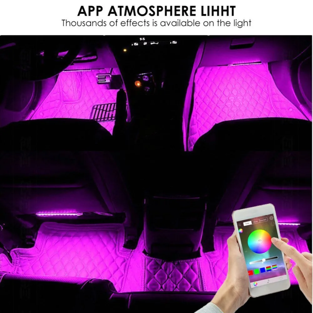 Автомобильная светодиодная полоса освещения s Aukora Bluetooth App контроллер Внутреннее