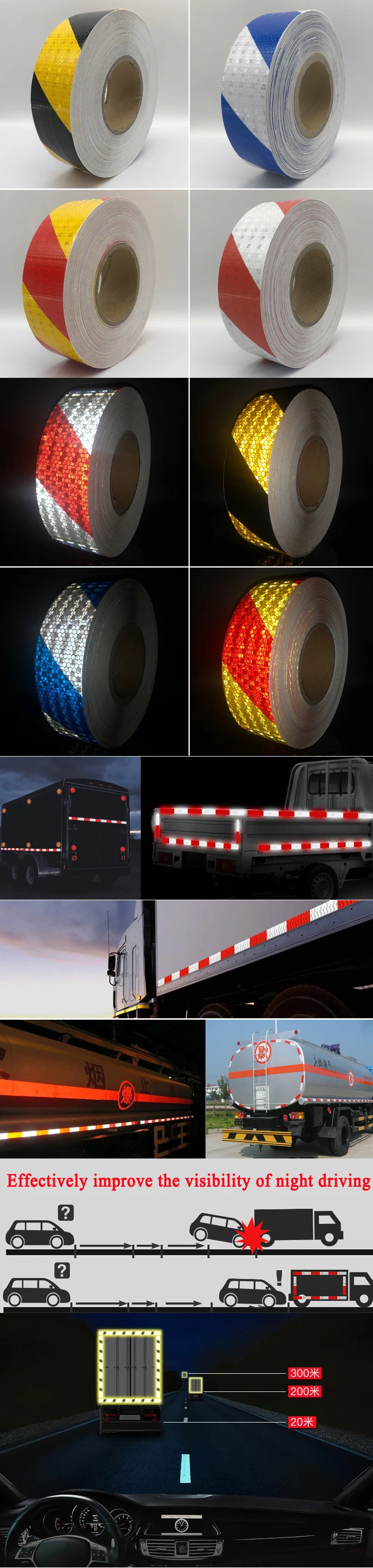 Marca de Segurança do Rolo Fita de Advertência Fita Reflexiva Adesivos Carro-estilo Autoadesivo Automóveis Material Reflexivo 5cm x 50m - 1 High Quality Segurança e Proteção
