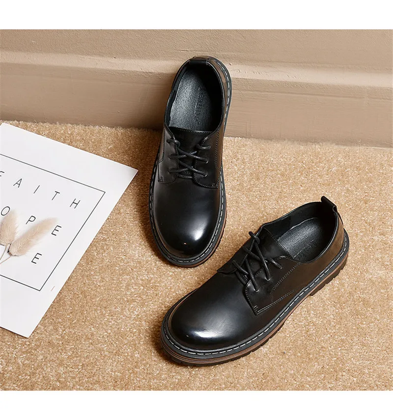 British Style Women Flats Platform Oxfords Vintage Lace Up Ladies Girls Brogues Shoes Black Brown College Oxford Shoes For Woman (10)