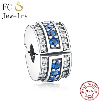 

FC Jewelry Fit Original Brand Charms Bracelet 100% 925 Silver Blue Circle Zircon Stopper Beads For Making Berloque 2019 New